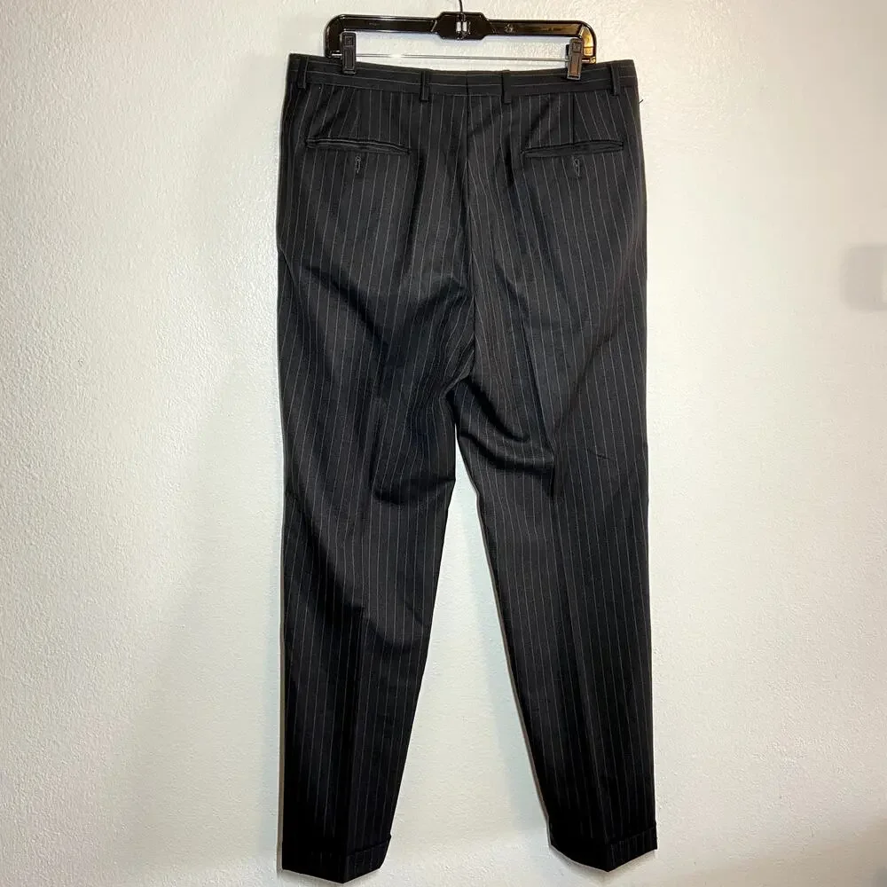 Hickey Freeman Loro Piana Tasmanian Super 150s Suit Pinstripe Worsted Wool 42L